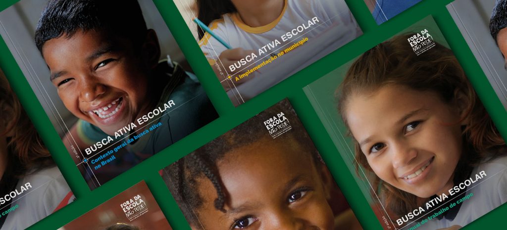 Capas dos quatro novos guias e manuais da Busca Ativa Escolar, do Unicef