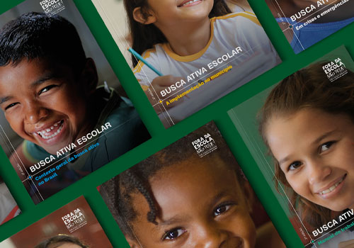 Capas dos quatro novos guias e manuais da Busca Ativa Escolar, do Unicef