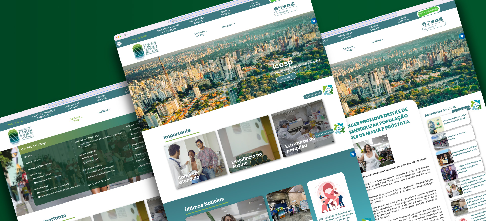 Detalhe da home page do site do Instituto do Câncer do Estado de São Paulo