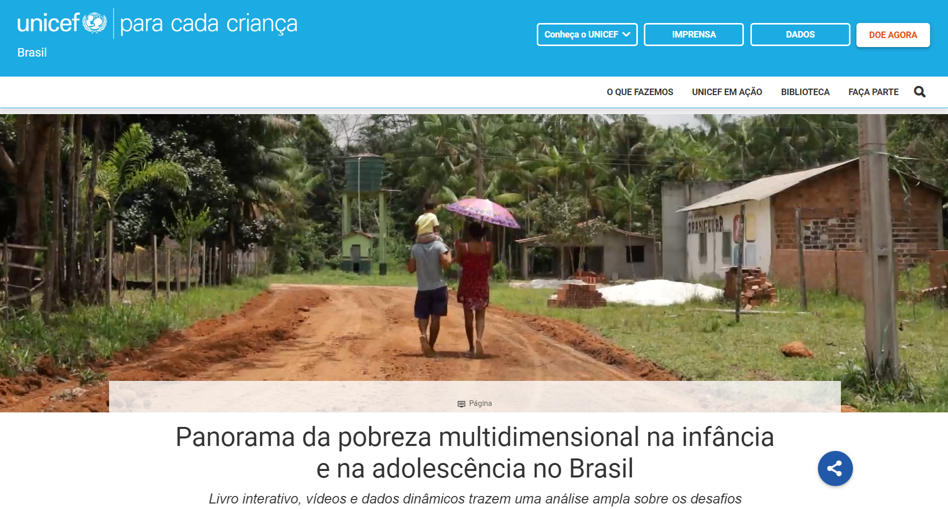 página do hotsite As múltiplas dimensões da pobreza na infância e na adolescência no Brasil