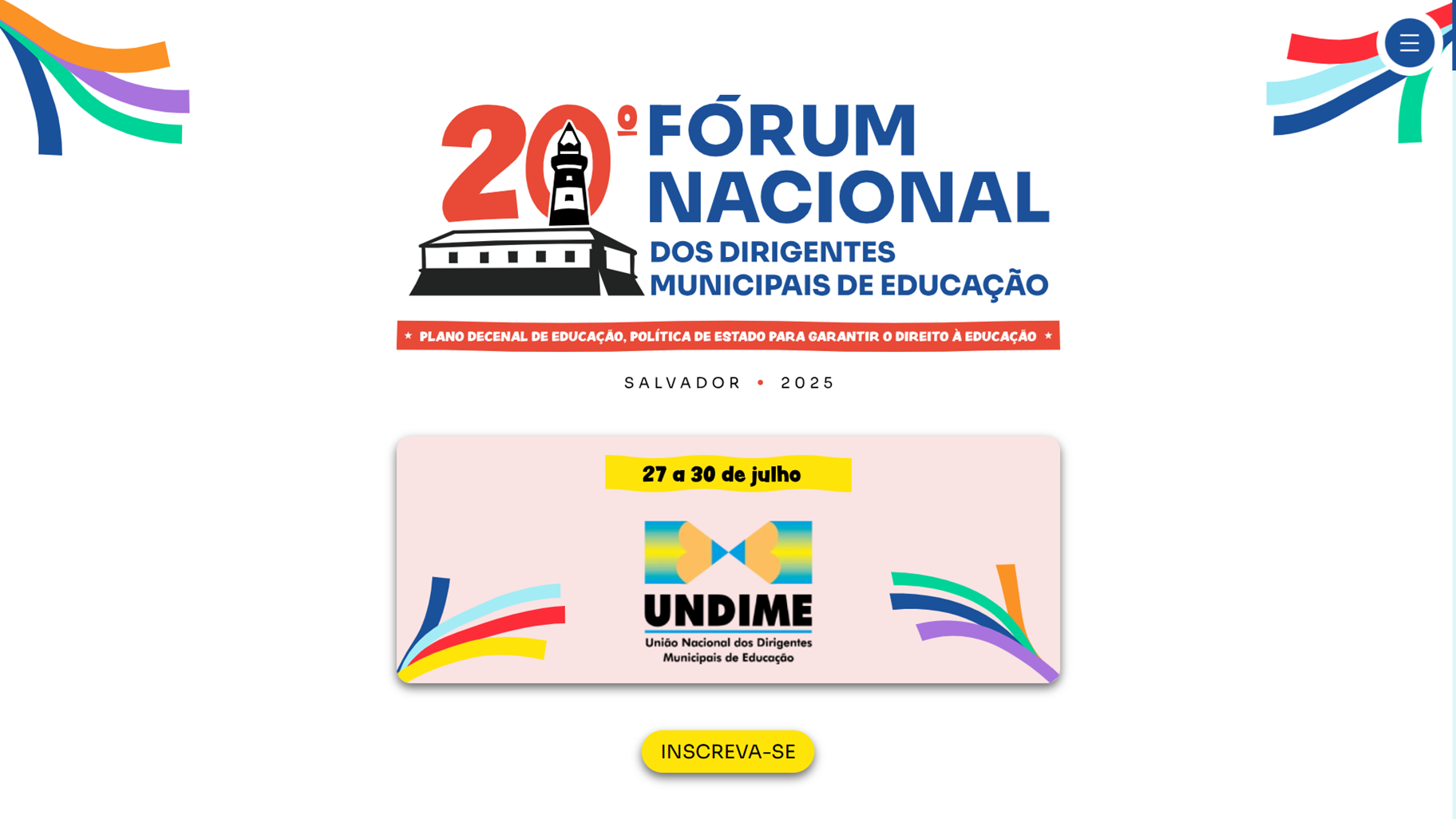 Home page do hotsite do 20º Fórum Nacional dos Dirigentes Municipais de Educação