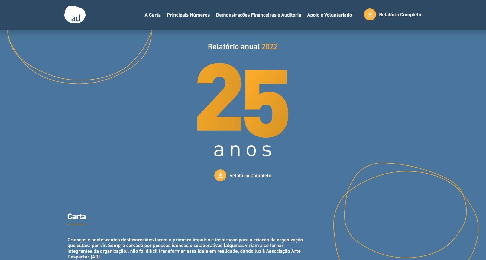 página do hotsite Arte Despertar 25 anos