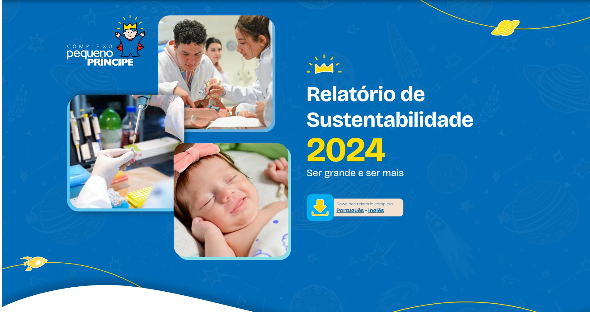 Home page do hotsite do Relatório de Sustentabilidade 2024 do Hospital Pequeno Príncipe